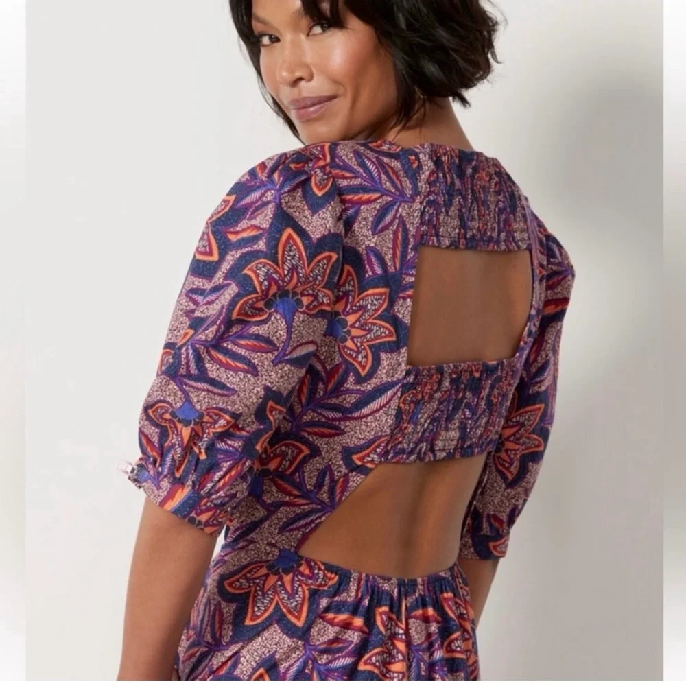 NWT Evereve Noelle Open Back Printed Midi Dress with Sleeves - Picture 5 of 5